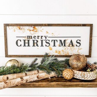 Gold Color Merry Christmas Wood Sign, Decor, Elegant Golden Laser Cut