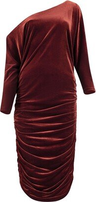 Azzalia Slanted Shoulder Long Sleeves Velvet Dress In Copper Velvet