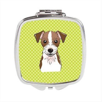 BB1264SCM Checkerboard Lime Green Jack Russell Terrier Compact Mirror, 2.75 x 3 x .3 In.