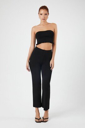 Women's Sweater-Knit Tube Top & Pants Set in Black Large