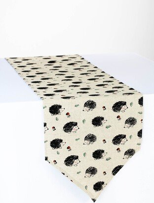 Hedgehog Table Runner, Woodland Linen, Forest Kitchen Decoration, Table Rustic Centerpiece, Gift For Her, Coffee Runner