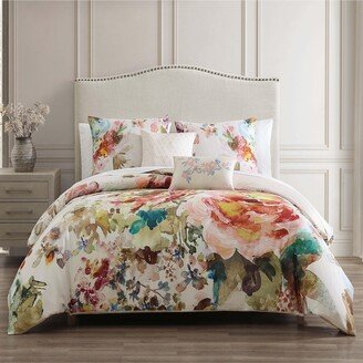 Bebejan Antique Flowers Ivory Bedding 100% Cotton 5-Piece King Size Reversible Comforter Set