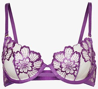 Womens Bright Violet Catalina Floral-lace Stretch-mesh bra