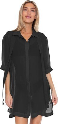 Sicily Scarf Collar Button-Up (Black) Women's Swimwear