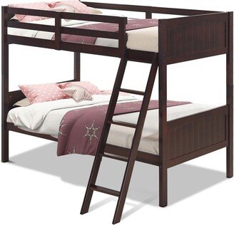 Wooden Twin Over Twin Bunk Beds Convertible 2 Individual Twin Beds Espresso