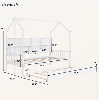 Wooden Twin Size House Bed with Trundle