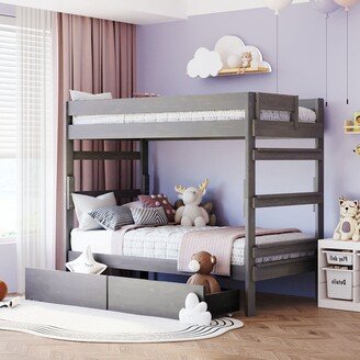 RASOO Twin-Over-Twin Bunk Bed with Drawers, Guardrails and Headboards