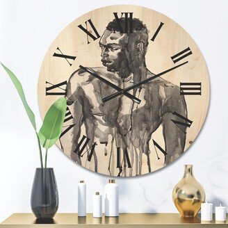 Designart 'Handsome African Man Portrait On White I' Modern Wood Wall Clock