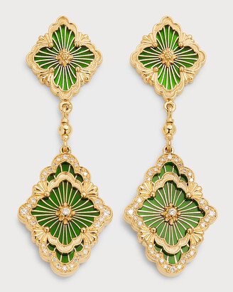 Opera Tulle Pendant Earrings in Green with Diamonds and 18K Yellow Gold