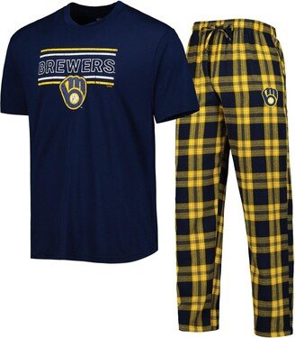 Men's Concepts Sport Navy and Gold Milwaukee Brewers Badge T-shirt and Pants Sleep Set - Navy, Gold