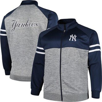 Men's Navy, Heather Gray New York Yankees Big and Tall Raglan Full-zip Track Jacket - Navy, Heather Gray