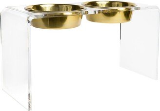 Hiddin Large Clear Double Bowl Pet Feeder With Metallic Bowls