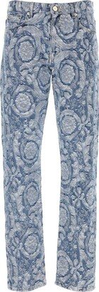 Barocco Silhouette Patterned Straight Leg Jeans