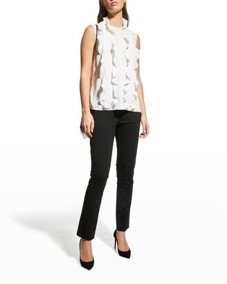 Ruffle Tie-Neck Crepe De Chine Blouse