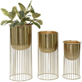 Large Eclectic Metal Planters with Stands, Set of 3