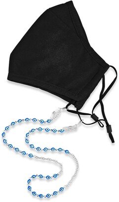 Rhodium Plated Blue Enamel Evil Eye Face Mask Chain