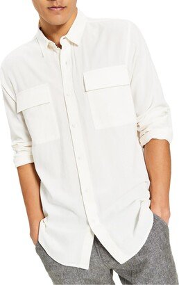 Mens Textured Collared Button-Down Shirt