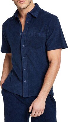 Mens French Terry Towel Button-Down Shirt