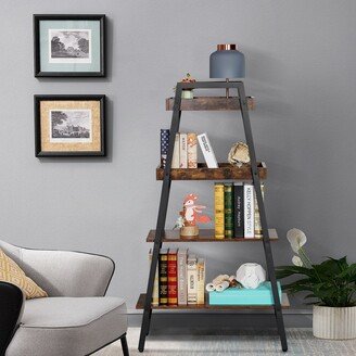 4-Tier Brown Trapezoidal Storage Bookshelves/Bookcase