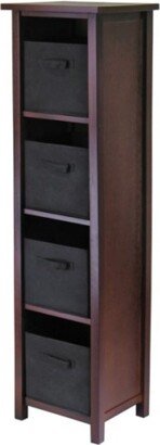 Verona 5-Pc Storage Shelf with 4 Foldable Fabric Baskets, Walnut and Black - 16.38 x 12.99 x 55.98 inches