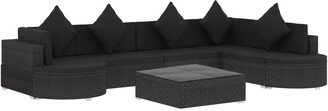 8 Piece Patio Lounge Set with Cushions Poly Rattan Black-AM