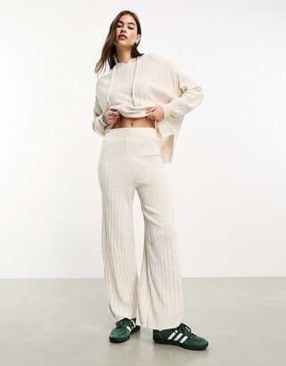 ribbed knit pants in cream - part of a set