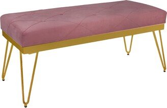 Home Furniture Series Bench with Brushed Pink Velvet Seat and Metal Frame