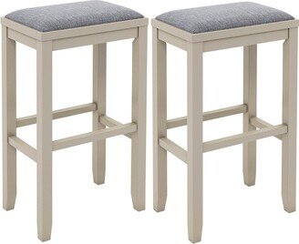 Set of 2 Upholstered Bar Stools Wooden Bar Height Dining Chairs White