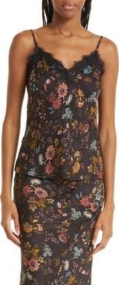 Ciarlo Floral Print Lace Trim Silk Blend Camisole