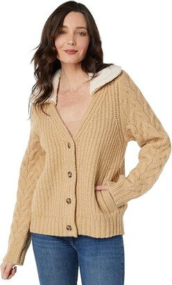 Cable Collared Cardigan (Light Camel) Women's Clothing