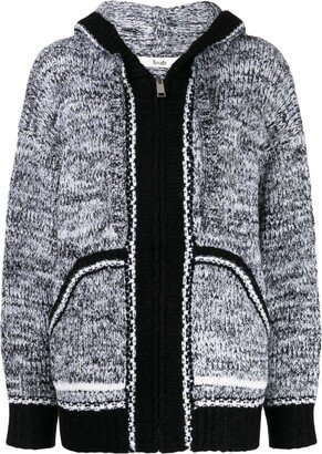 b+ab Contrasting-Trim Mélange Hooded Cardigan