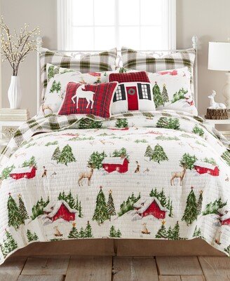 Home Merry Bright Tatum Pines Reversible 3-Piece Quilt Set, Full/Queen - Red/Green