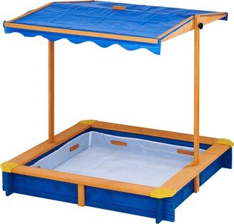 Austiom Leading LLC 4' Square Solid Wood Sandbox with Rotatable Canopy Cover