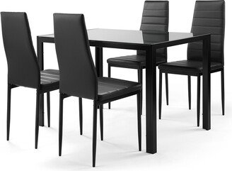 5 Piece Dining Table Set with Tempered Glass Top Table and 4pcs PU Leather Chair Set