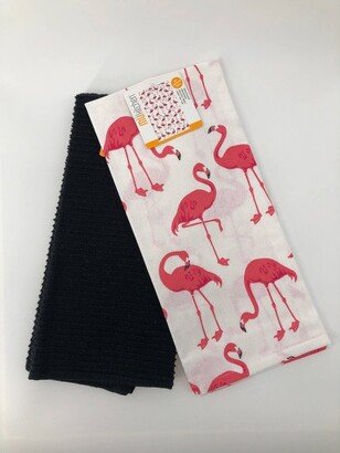 2pk Designer Flamingo Print Towel - MU Kitchen