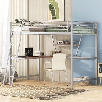 GREATPLANINC Full Size Loft Bed with Desk & Safety Guardrail, Metal & MDF Bed Frame