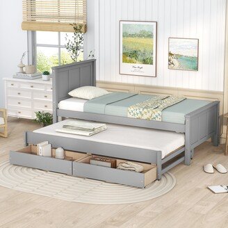 TiramisuBest Wood Daybed Platform Bed with Trundle and Drawers