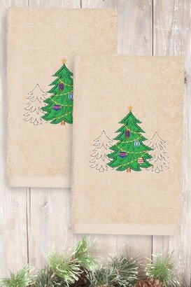 Christmas Three Trees Embroidered Hand Towels - Set of 2