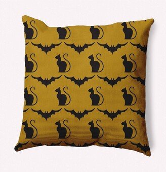 16x16 Cats and Bats Print Square Throw Pillow Autumn Gold