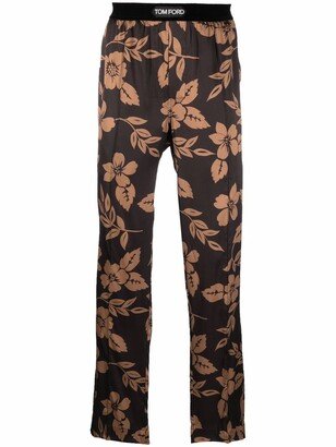 Floral-Print Silk Pajama Bottoms