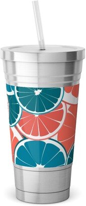 Travel Mugs: Citrus Stainless Tumbler With Straw, 18Oz, Pink