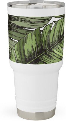 Travel Mugs: Tropical Palm Leaves - Green Travel Tumbler, 30Oz, Green