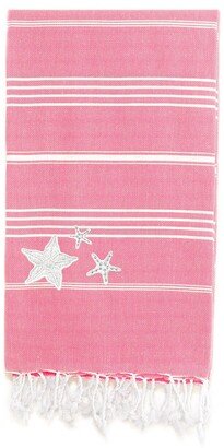 100% Turkish Cotton Lucky - Glittery Starfish Pestemal Beach Towel - Pretty Pink
