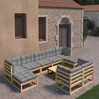 10 Piece Patio Lounge Set with Cushions Solid Pinewood-AD