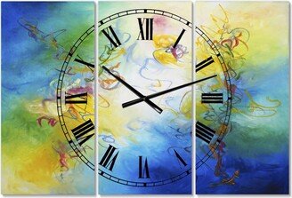 Designart Color Dances Oversized Modern 3 Panels Wall Clock - 38 x 38 x 1