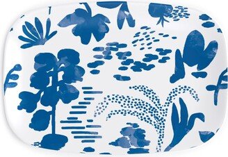 Serving Platters: Blue And White Garden Serving Platter, Blue