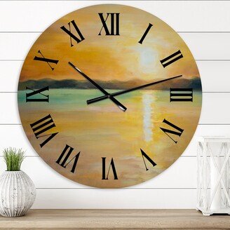 Designart 'Yellow Sunset At The Horizon' Nautical & Coastal wall clock