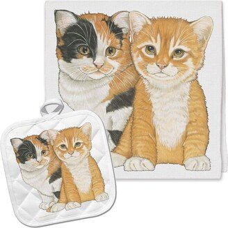 Cat Couple Kitchen Dish Towel & Pot Holder Gift Set