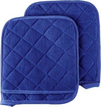 Pot Holder Set, 2 Piece Oversized Heat Resistant Quilted Cotton Pot Holders By Hastings Home (Blue)