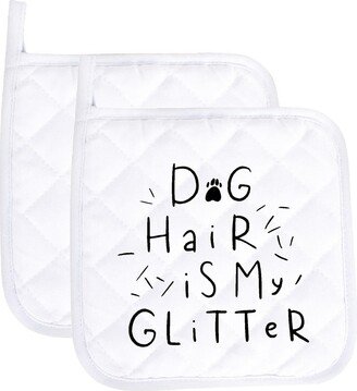 Dog Hair Is My Glitter Funny Potholder Oven Mitts Cute Pair Kitchen Gloves Cooking Baking Grilling Non Slip Cotton